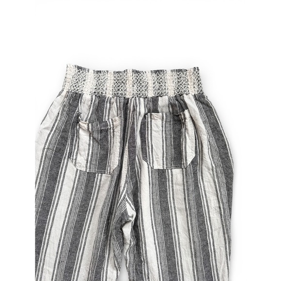 Rewash Striped Linen Blend Pants Women Large Black White Excellent Smocked Waist - Picture 4 of 8